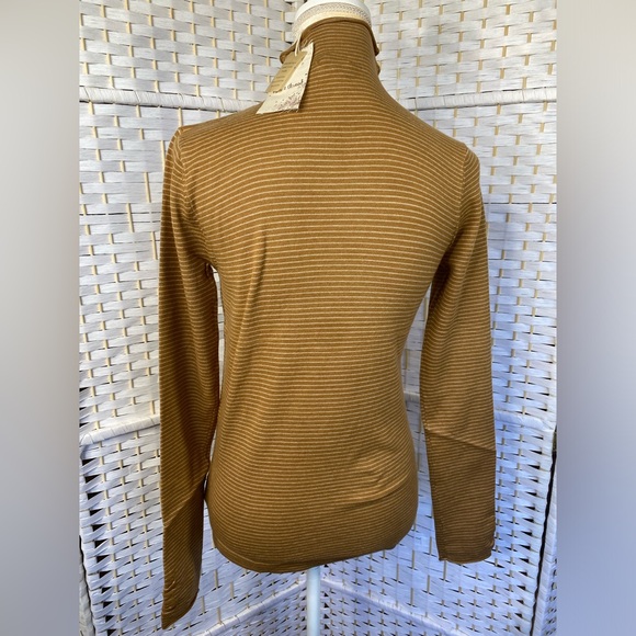 NWT Hem & Thread INA PIN STRIPE SHIRRING MOCK NECK TOP IN MUSTARD - Picture 13 of 13
